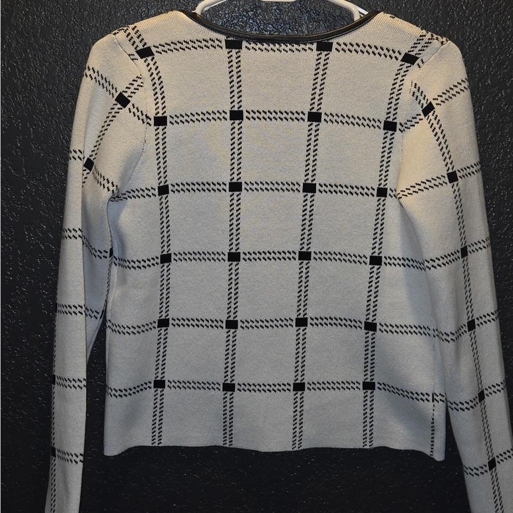 Ann Taylor White and Black Checkered Cardigan - Picture 2 of 3